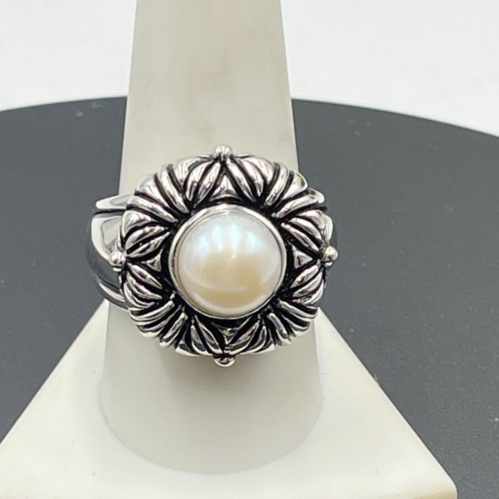 Honora White Pearl Sterling Silver Floral Chunky ring 13 grams Sz 10.25‎